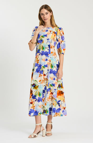 fall floral midi dress Constance Watercolor Light Weight Fabric SU26-studio-video 🍰 shelby 🍓 on Bust:32