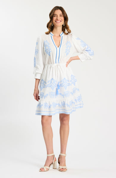 Rona Linen Embroidered Dress - White Vista Blue – tyler böe