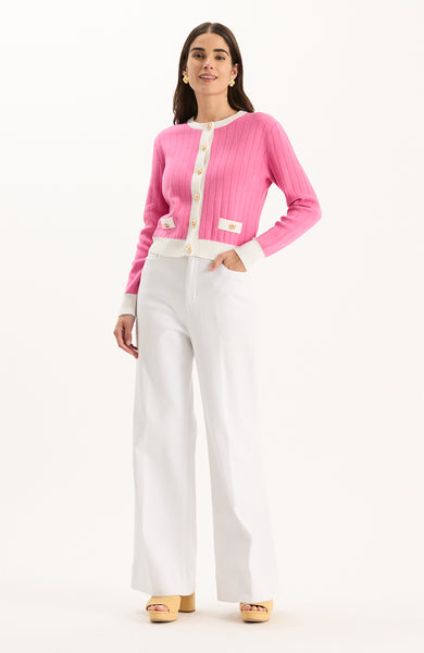 Tibby Gold Button Tipped Cardigan - Petal Pink – tyler böe