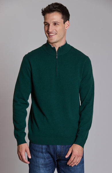 Cashmere 1/4 Zip Front Sweater - Brunswick Green – tyler böe