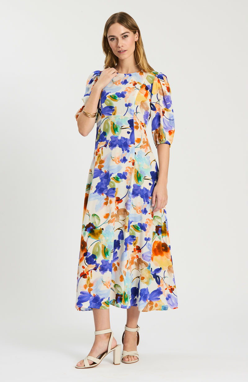 watercolor midi dress Constance Watercolor Floral Midi Dress