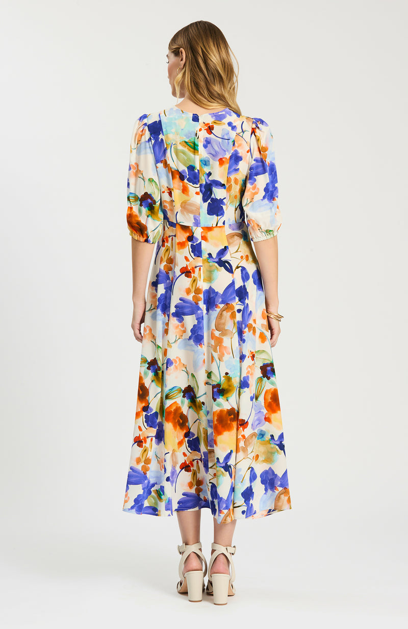 colorful midi dress Live Brightly Floral Dress- Blue Multi, S | Dresses | Staccato side pockets and a back zipper closure Bebe Women's Colorful Striped Bandage