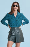 Charlie Silk Animal Shirt - Aquamarine Cheetah