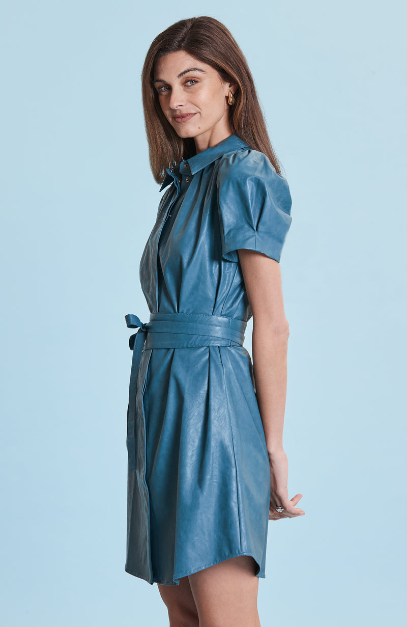 Veronica Vegan Leather Dress - Deep Aquamarine