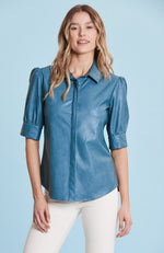 Alice Vegan Leather Shirt - Deep Aquamarine