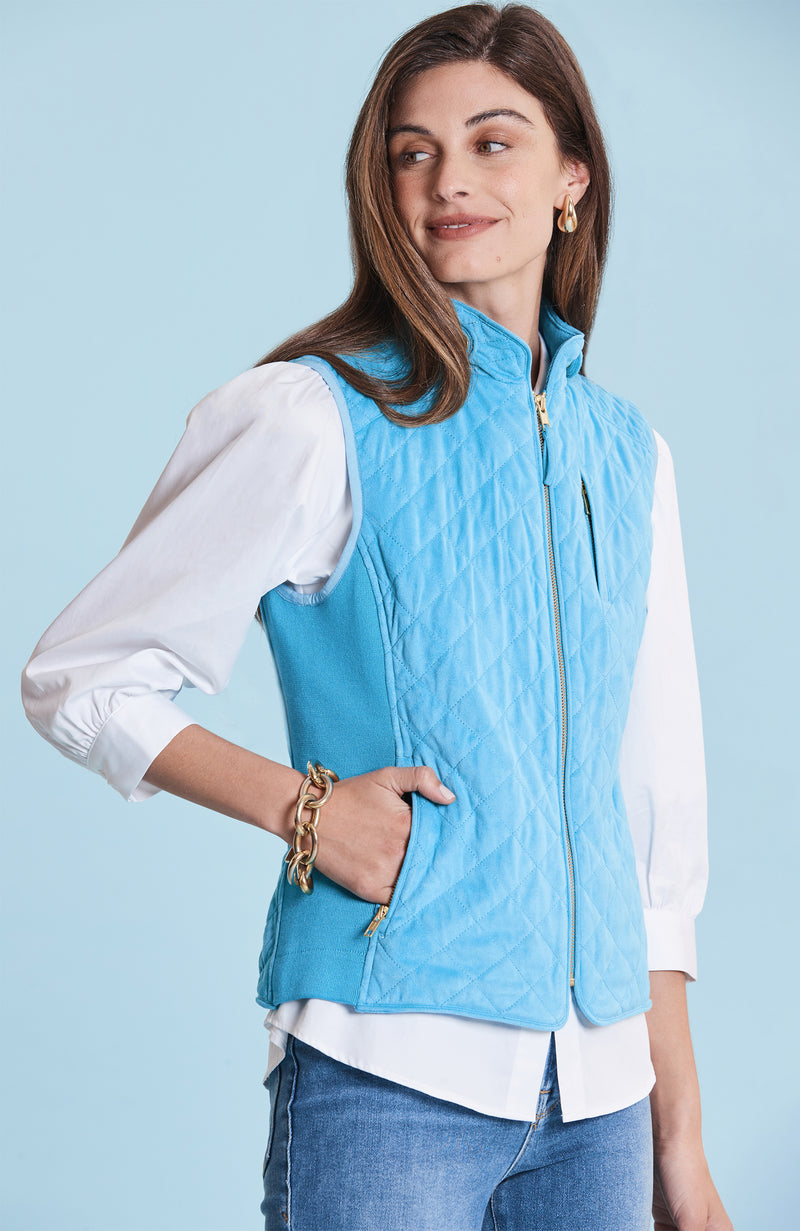 Faux Suede Moto Vest - Aquamarine