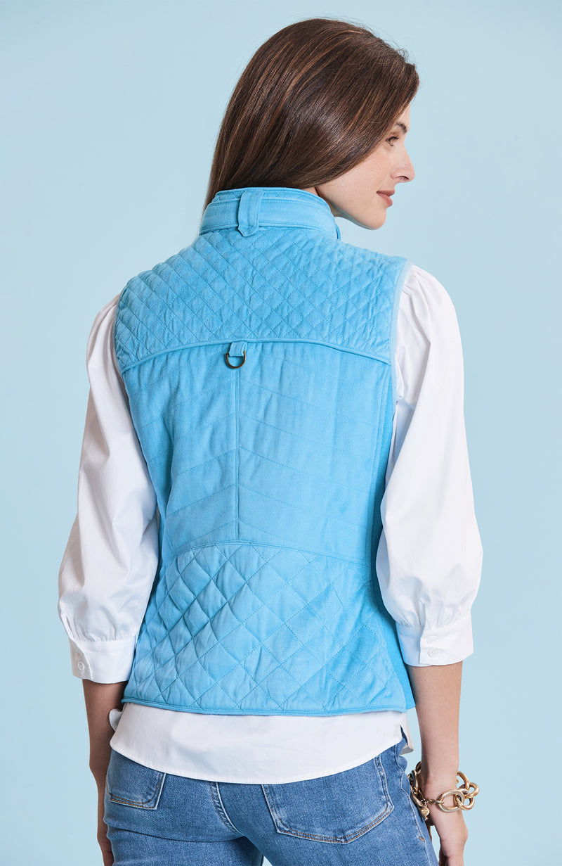 Faux Suede Moto Vest - Aquamarine