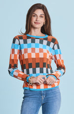 Stepped Pattern Crewneck Sweater - Multi Checks