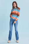 Stepped Pattern Crewneck Sweater - Multi Checks