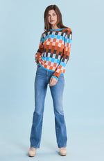 Stepped Pattern Crewneck Sweater - Multi Checks