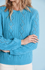 Pointelle Scoop Neck Sweater - Aquamarine
