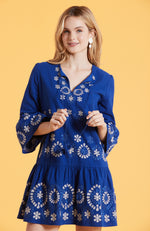 Holly Embroidered Skimmer Dress - Military Blue