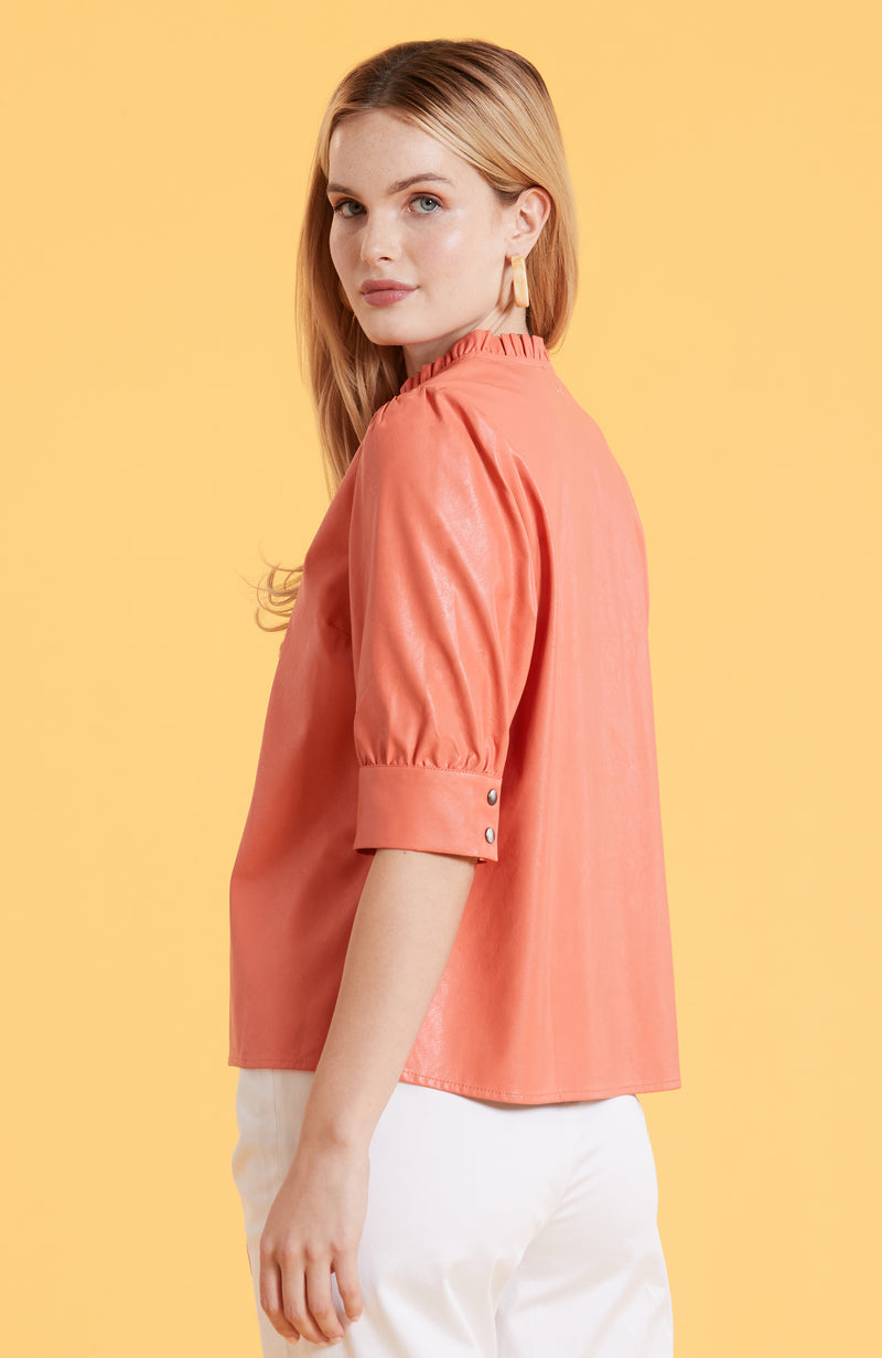 Jenny Vegan Leather Top - Coral Reef