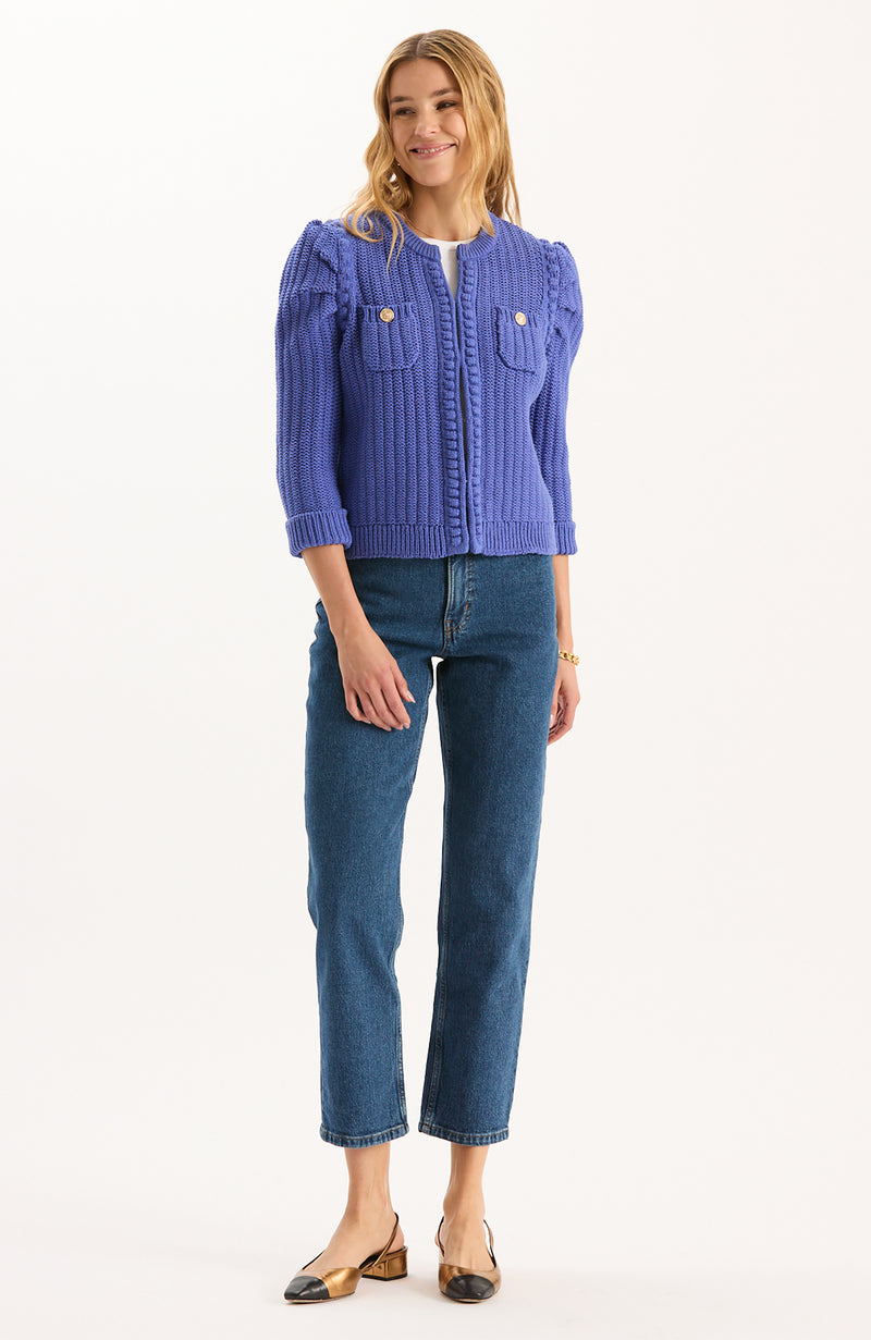Liza Cotton Blend Knit Jacket - Light Royal