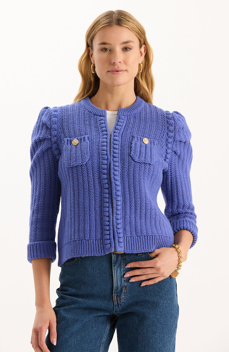 Liza Cotton Blend Knit Jacket - Light Royal