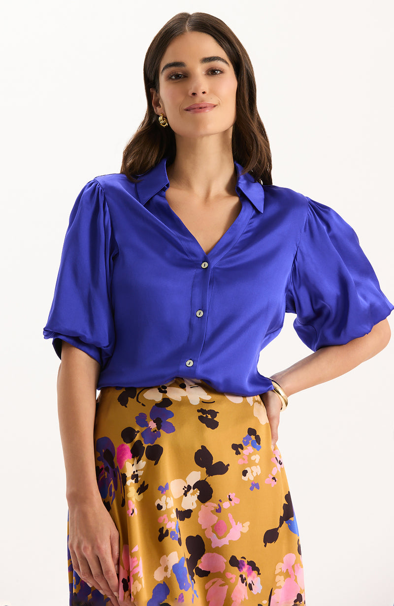 Tara Charmeuse Blouse - Regal Blue