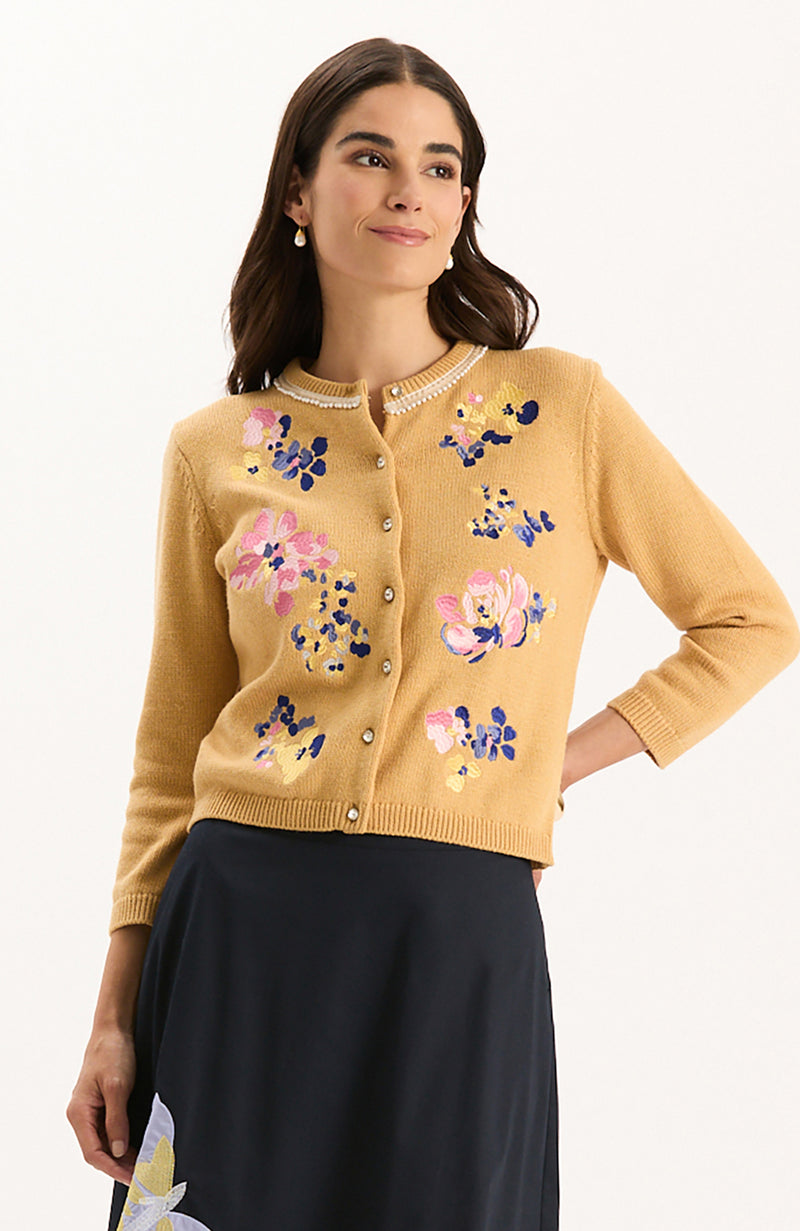 Flora Embroidered Cardigan - Light Camel