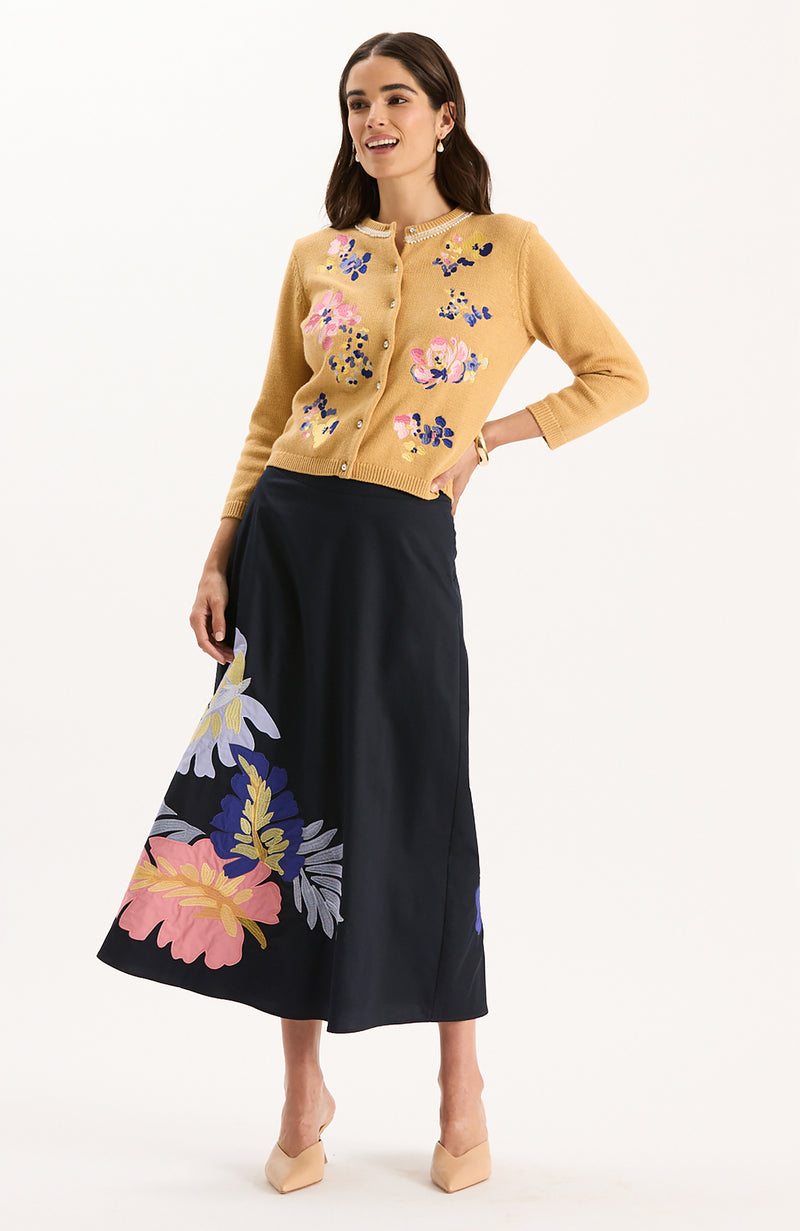 Flora Embroidered Cardigan - Light Camel