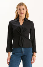 Paige Cotton Twisted Front Top - Black