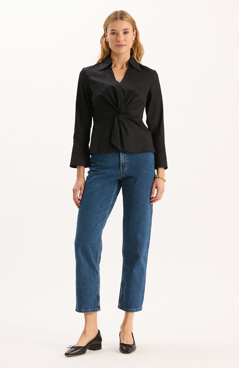 Paige Cotton Twisted Front Top - Black