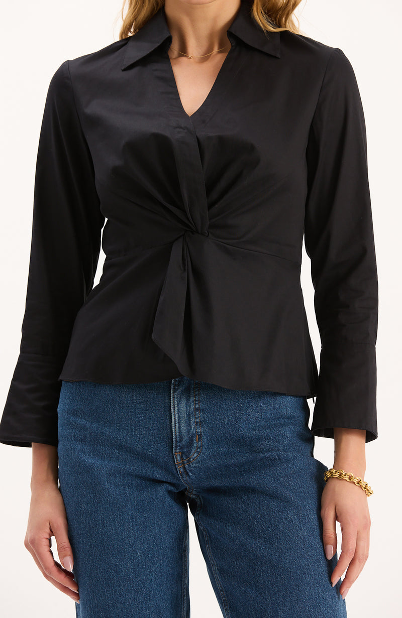 Paige Cotton Twisted Front Top - Black