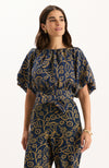 Hannah Printed Knit Top - Mid Navy