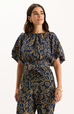 Hannah Printed Knit Top - Mid Navy