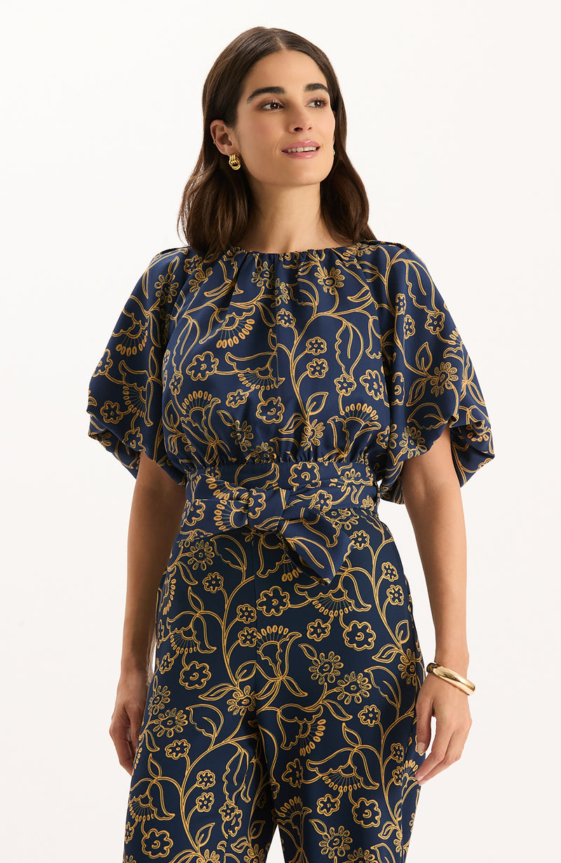 Hannah Printed Knit Top - Mid Navy