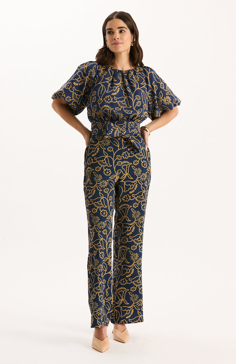 Hannah Printed Knit Top - Mid Navy