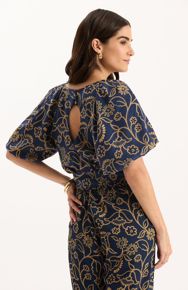 Hannah Printed Knit Top - Mid Navy