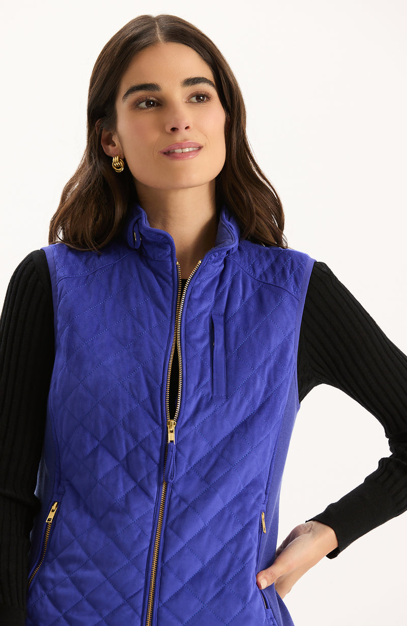 Faux Suede Moto Vest - Royal