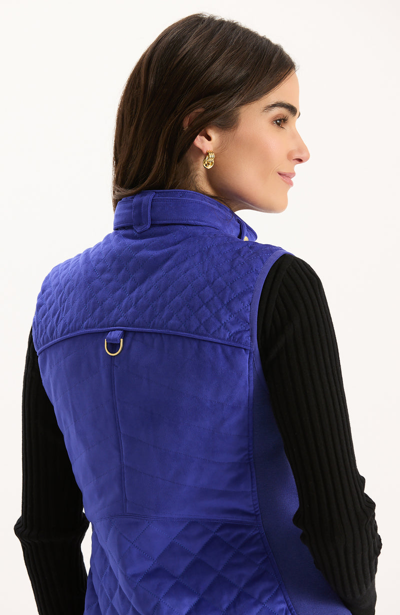 Faux Suede Moto Vest - Royal