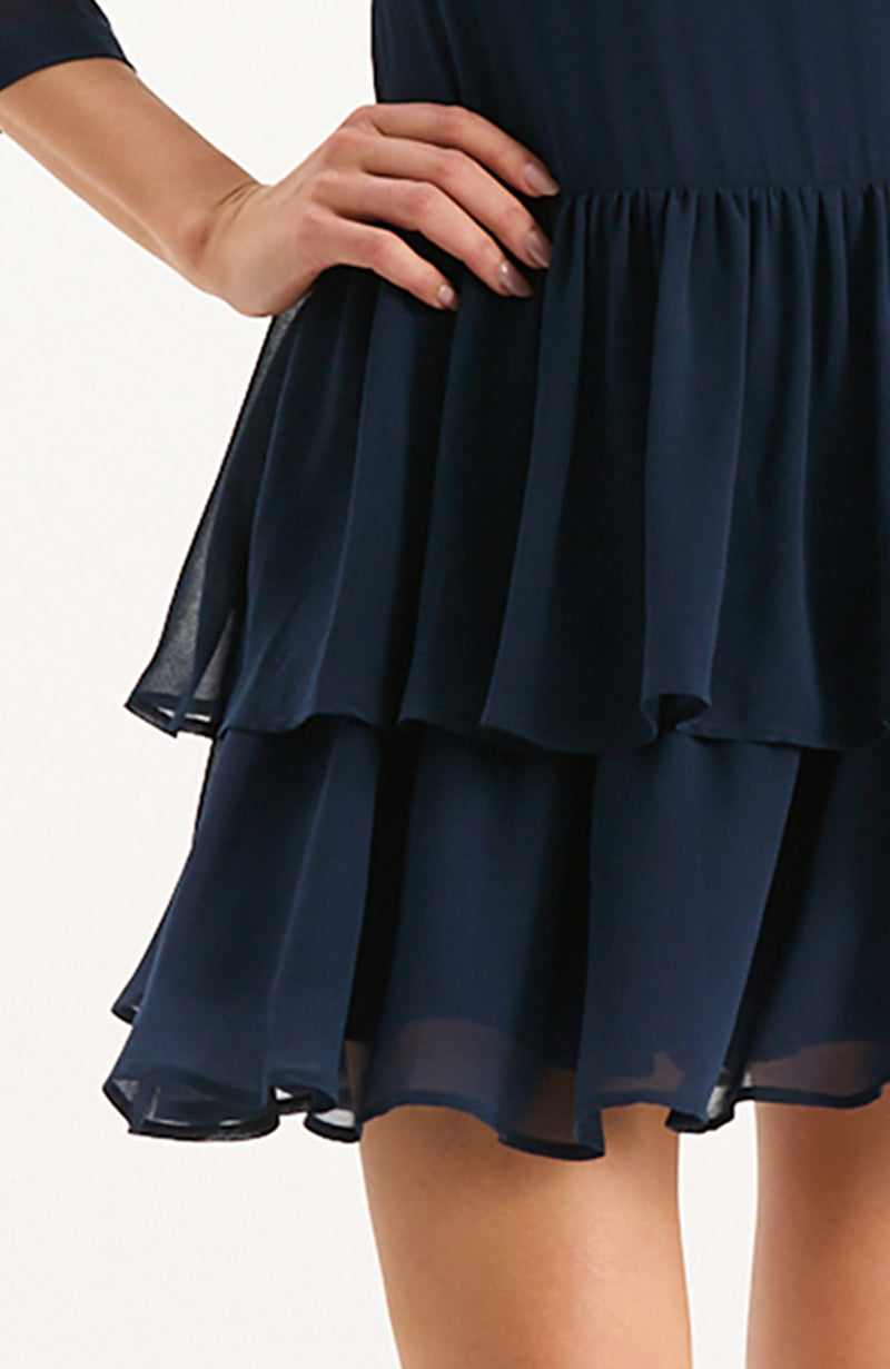 Connie Georgette Dress - Mid Navy