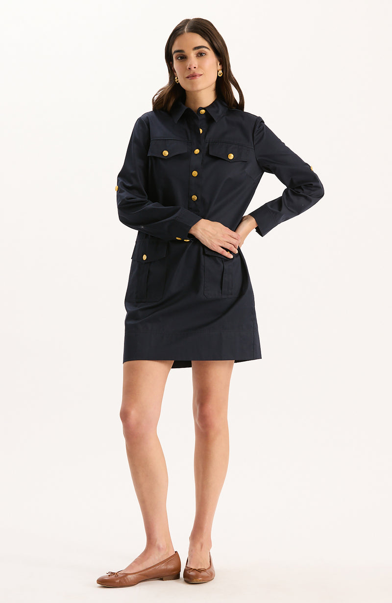 Rory Cotton Shirtdress - Mid Navy