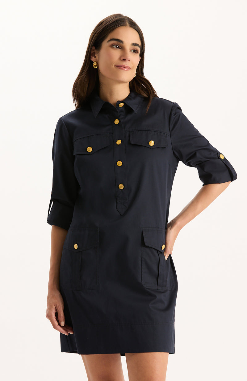 Rory Cotton Shirtdress - Mid Navy