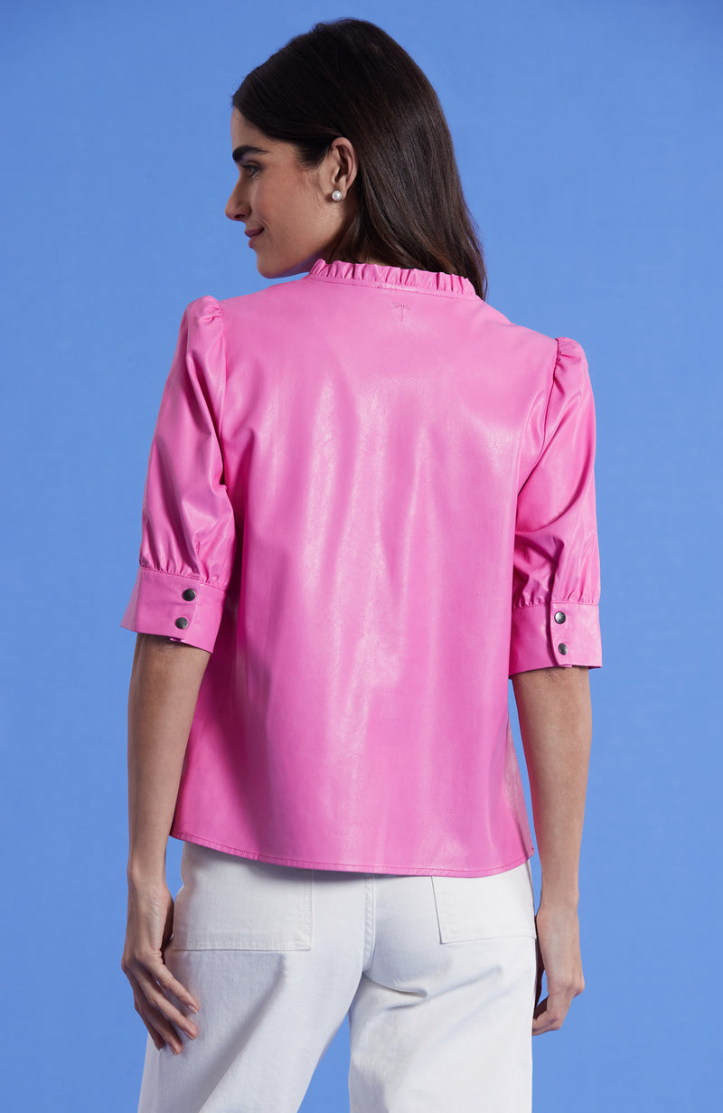 Jenny Vegan Leather Top - Cheeky Pink