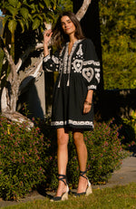 Carmen Embroidered Dress - Black