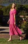 Cleo Eyelet Midi Dress - Hot Pink