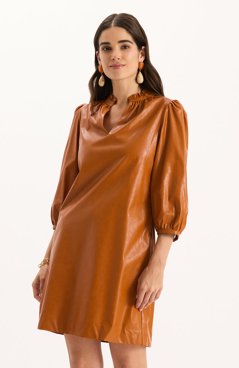 Sherri Vegan Leather Dress - Leather Brown