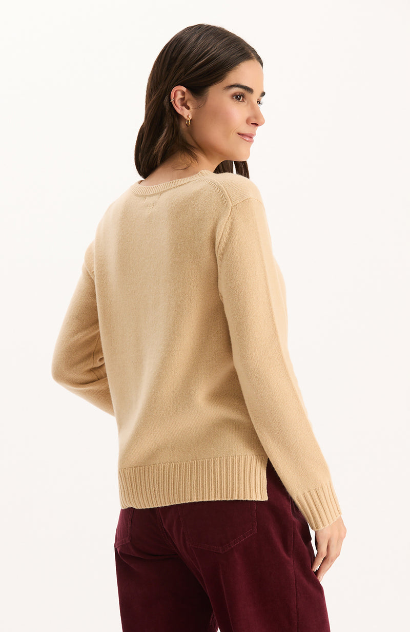 Asha Cashmere Center Stitch Sweater - Eggshell