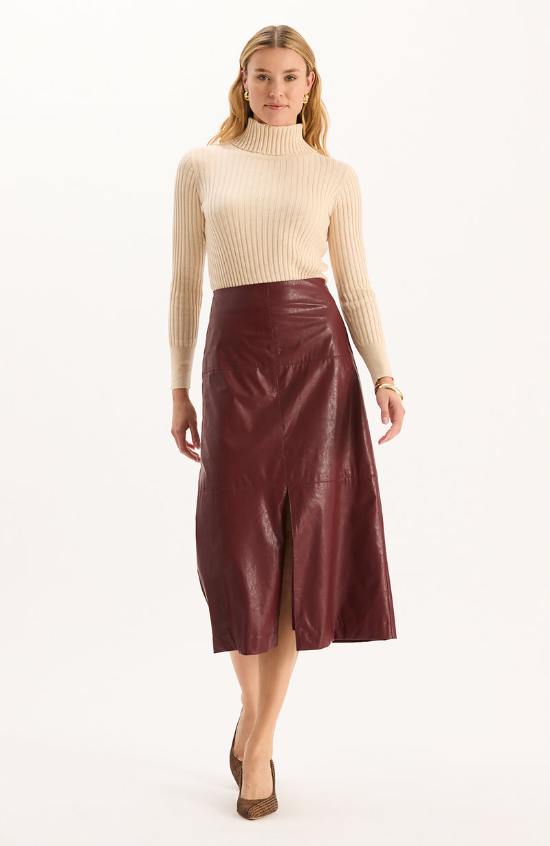 Phoebe Vegan Leather Skirt - Cabernet