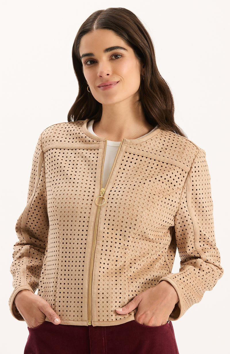 Piper Punched Faux Suede Jacket - Golden Wheat