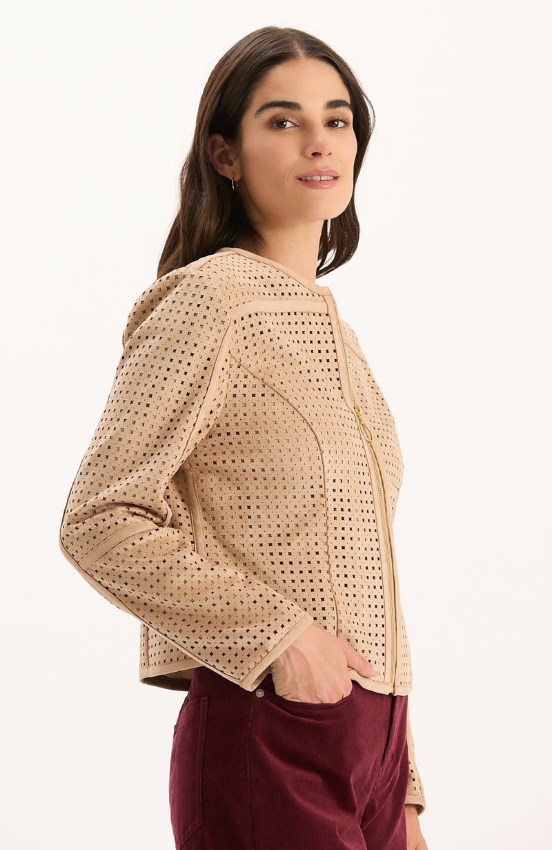 Piper Punched Faux Suede Jacket - Golden Wheat