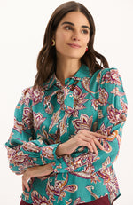 Vivian Silk Teal Paisley Blouse - Teal Paisley