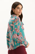 Vivian Silk Teal Paisley Blouse - Teal Paisley