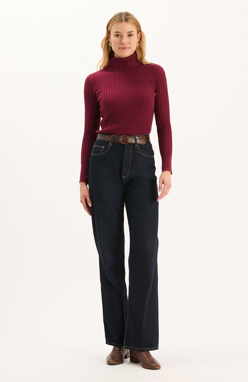 Cotton Cashmere Turtleneck - Cherry Mahogany