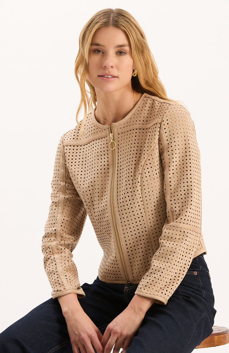 Piper Punched Faux Suede Jacket - Golden Wheat