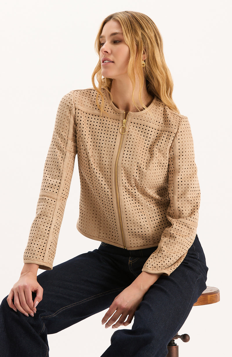 Piper Punched Faux Suede Jacket - Golden Wheat