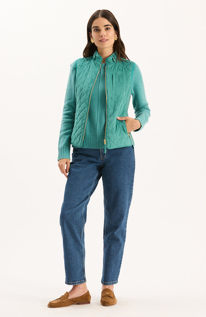 Faux Suede Moto Vest - Aegean