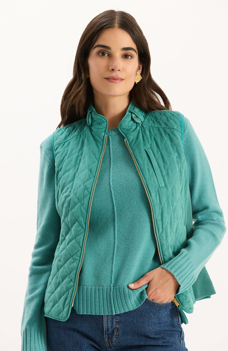 Faux Suede Moto Vest - Aegean